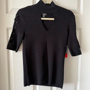 BOLD Elements Black Mock Neck Keyhole Lace-Up Sleeve Knit Top M NWT